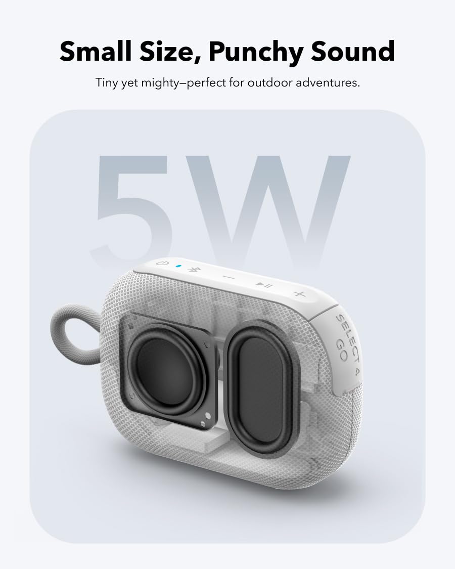 soundcore Select 4 Go Ultra Portable Bluetooth Speaker by Anker, 20H Playtime, IP67 Waterproof and Dustproof, Floatable, Customisable Pro EQ, Wireless Stereo Pairing, Ideal for Home, Outdoors