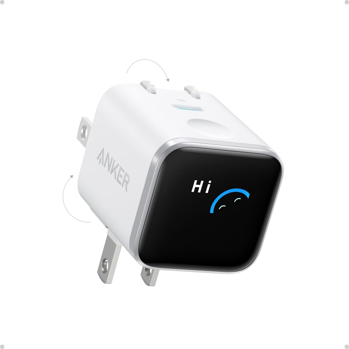 Anker Nano USB C Charger, 45W USB C Charger Block with Smart Display, 180° Foldable Plug, Smart Recognition, Built-in Care Mode, for iPhone 17/16/15 (Non-Battery, One USB-C Port, No Cable Included)