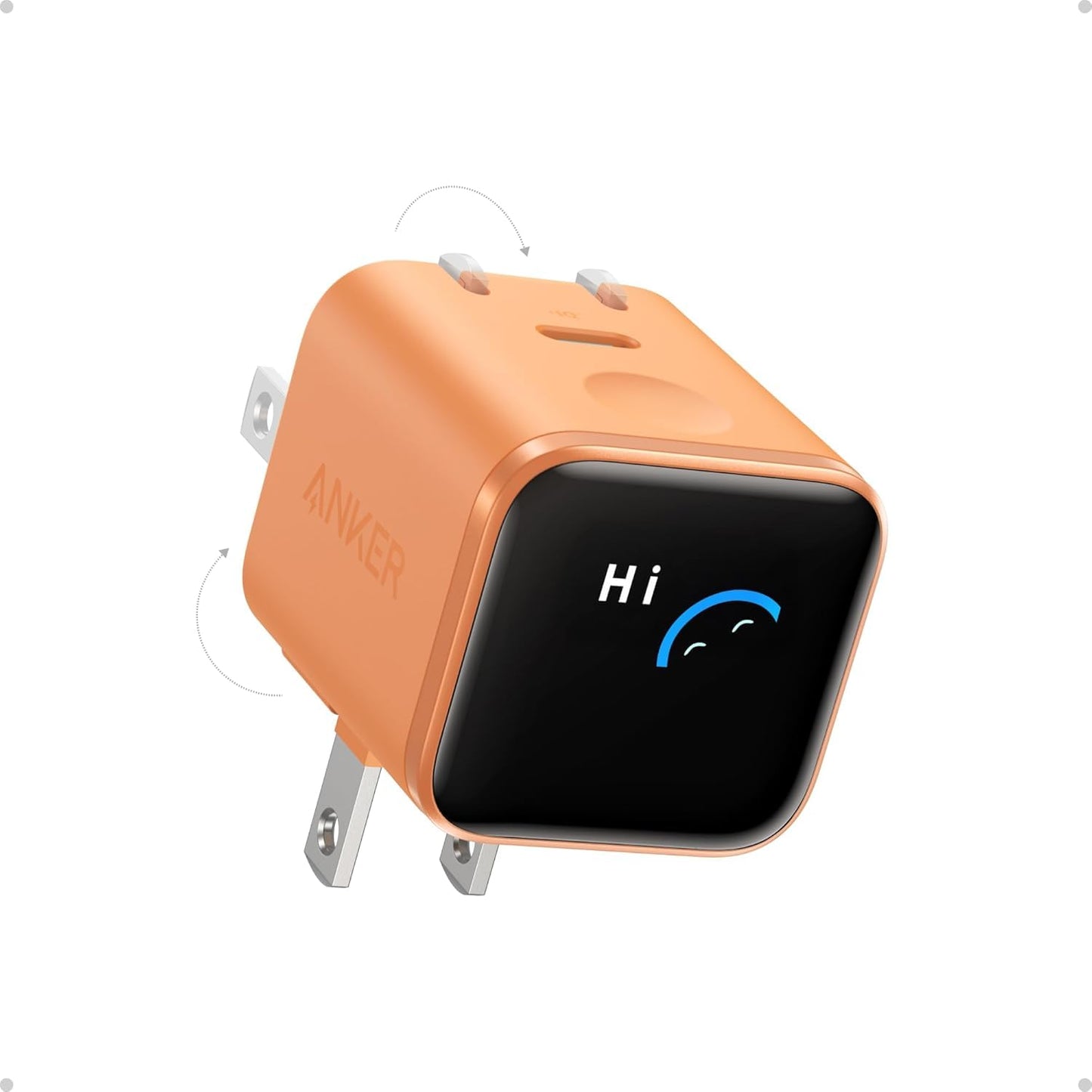 Anker Nano USB C Charger, 45W USB C Charger Block with Smart Display, 180° Foldable Plug, Smart Recognition, Built-in Care Mode, for iPhone 17/16/15 (Non-Battery, One USB-C Port, No Cable Included)