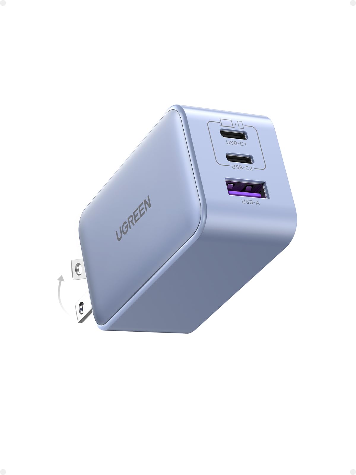 UGREEN Nexode 65W USB C Charger, 3 Port GaN Charger Foldable Tablet Charger Block Compatible with iPhone 17 Pro Max/17 Pro/iPhone Air/17, Tablet, iPad, MacBook Pro/Air, Galaxy S26 S25, Pixel 10