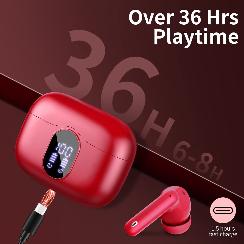Wireless Earbuds, Bluetooth Headphones 5.4 HiFi Stereo, Wireless Earphones with ENC Noise Cancelling Mic, IP7 Waterproof in Ear Headphones, LED Digital Display Ear Buds, Touch Control, Black