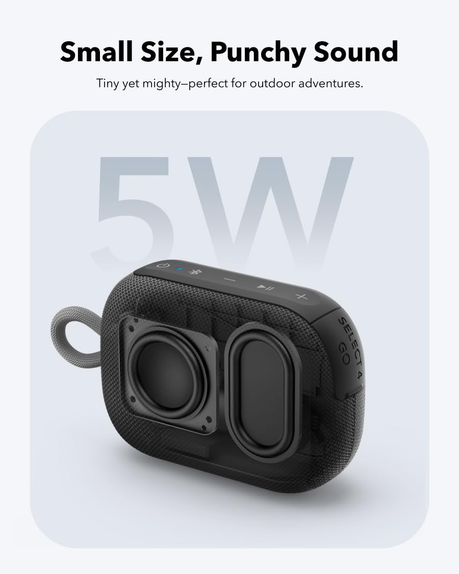 soundcore Select 4 Go Ultra Portable Bluetooth Speaker by Anker, 20H Playtime, IP67 Waterproof and Dustproof, Floatable, Customisable Pro EQ, Wireless Stereo Pairing, Ideal for Home, Outdoors