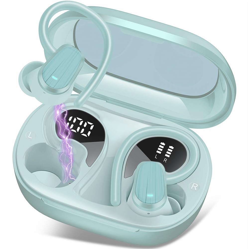 Wireless Earbuds, 50H Bluetooth 5.4 Headphones Sport, Bluetooth Earbuds with ENC Noise Canceling, HiFi Stereo Sound Wireless Earphones with Earhooks, IP7 Waterproof Ear Buds for Sports/Workout/Running