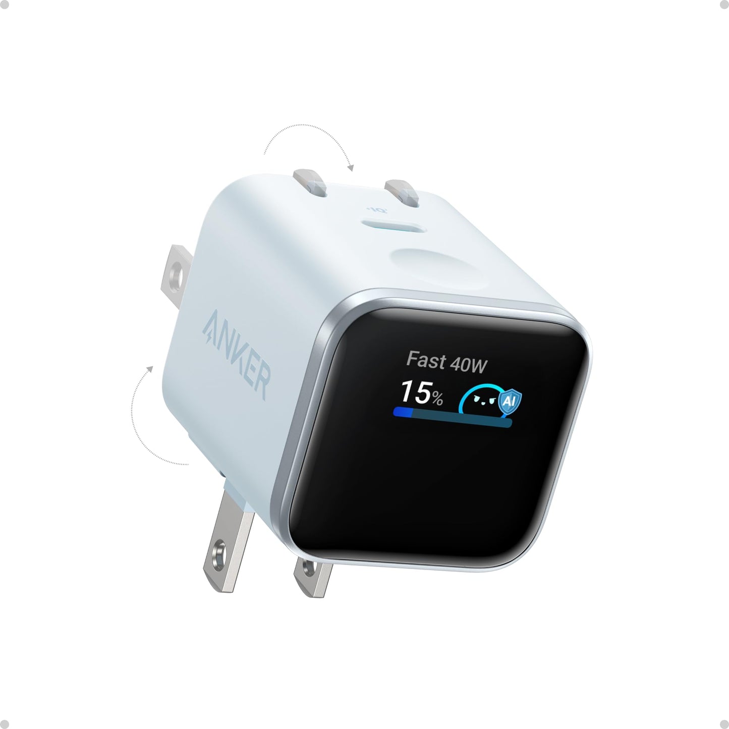 Anker Nano USB C Charger, 45W USB C Charger Block with Smart Display, 180° Foldable Plug, Smart Recognition, Built-in Care Mode, for iPhone 17/16/15 (Non-Battery, One USB-C Port, No Cable Included)