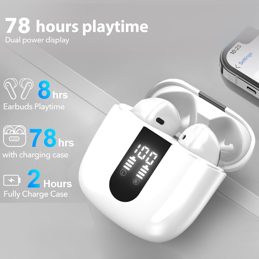 Bluetooth Earbuds Wireless Headphones, 60H Deep Bass Ear Buds with 4 Noise Cancelling Microphone, IP5 Waterproof Earphones for iPhone Android Sports audifonos Bluetooth inalambricos (Obsidian)