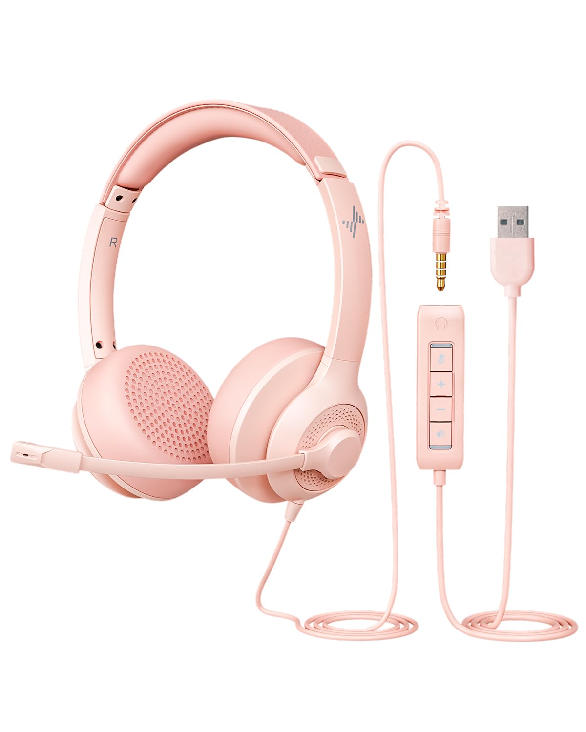 JIAMQISHI USB Headset with Mic for PC, On-Ear Computer Laptop Headphones with Noise Cancelling Microphone in-line Control for Home Office Online Class Skype Zoom