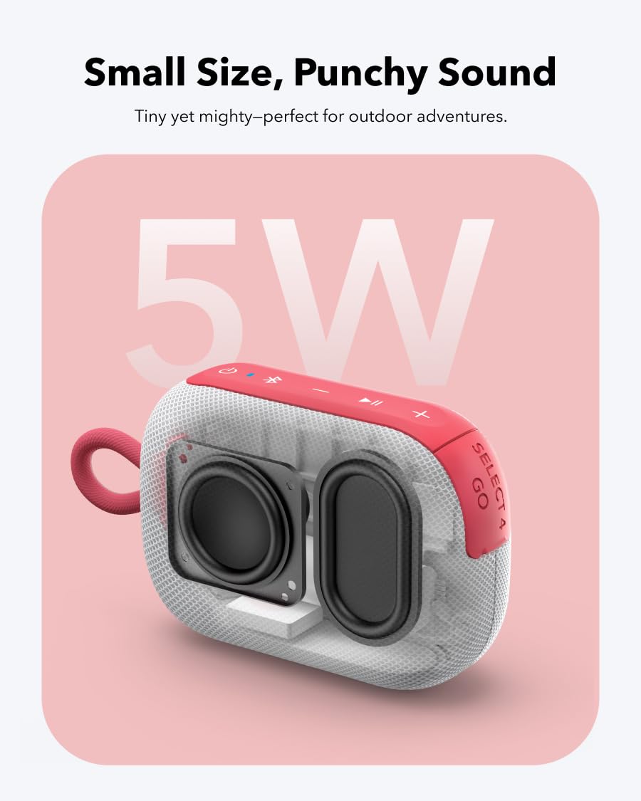 soundcore Select 4 Go Ultra Portable Bluetooth Speaker by Anker, 20H Playtime, IP67 Waterproof and Dustproof, Floatable, Customisable Pro EQ, Wireless Stereo Pairing, Ideal for Home, Outdoors