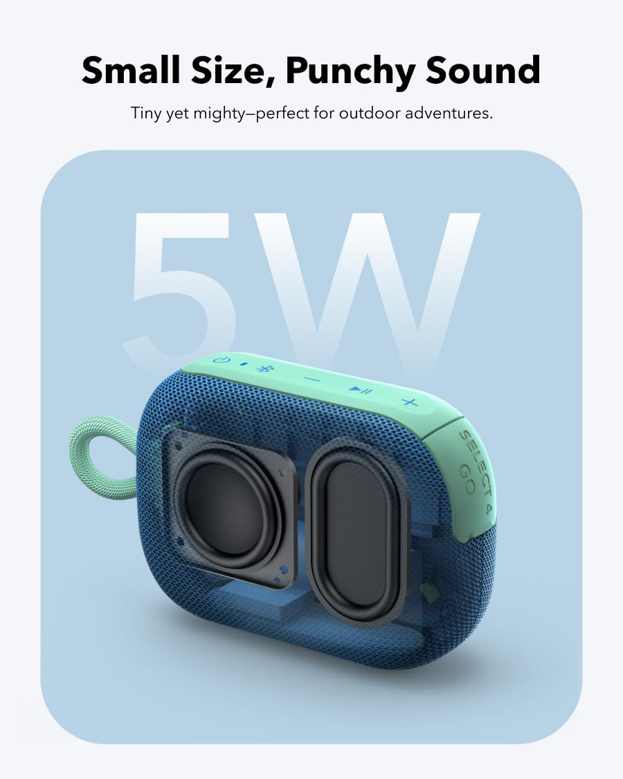 soundcore Select 4 Go Ultra Portable Bluetooth Speaker by Anker, 20H Playtime, IP67 Waterproof and Dustproof, Floatable, Customisable Pro EQ, Wireless Stereo Pairing, Ideal for Home, Outdoors