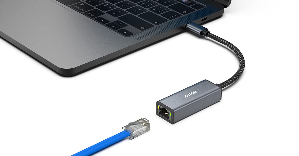 BENFEI USB-C to Ethernet Adapter, USB Type-C (Thunderbolt 3/4) to RJ45 Gigabit Ethernet LAN Network Adapter Compatible with iPhone 15 Pro/Max, MacBook Pro/Air 2023, iPad Pro,iMac, S23, XPS 17 and More