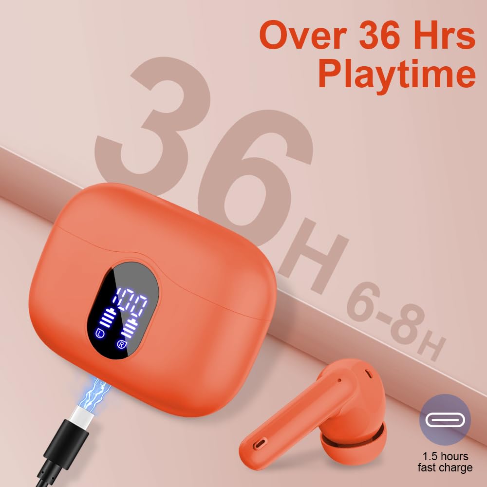 Wireless Earbuds, Bluetooth Headphones 5.4 HiFi Stereo, Wireless Earphones with ENC Noise Cancelling Mic, IP7 Waterproof in Ear Headphones, LED Digital Display Ear Buds, Touch Control, Black