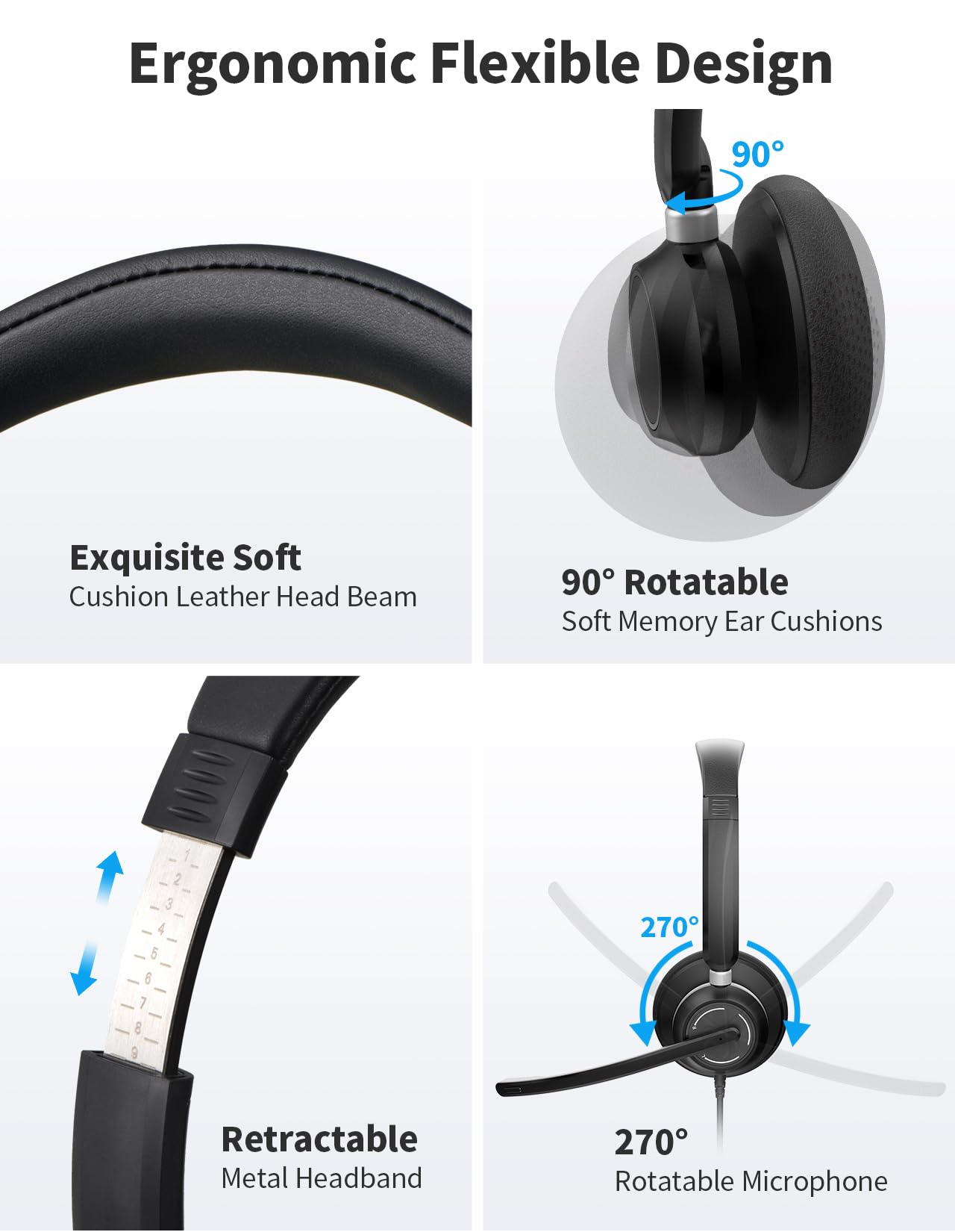 USB Headset with Microphone for PC, Wired Headphones with Noise Cancelling Mic, Computer Headset with in-line Controls, 3.5mm & USB Plug for Zoom, Skype, Call Center, Office Use, Black