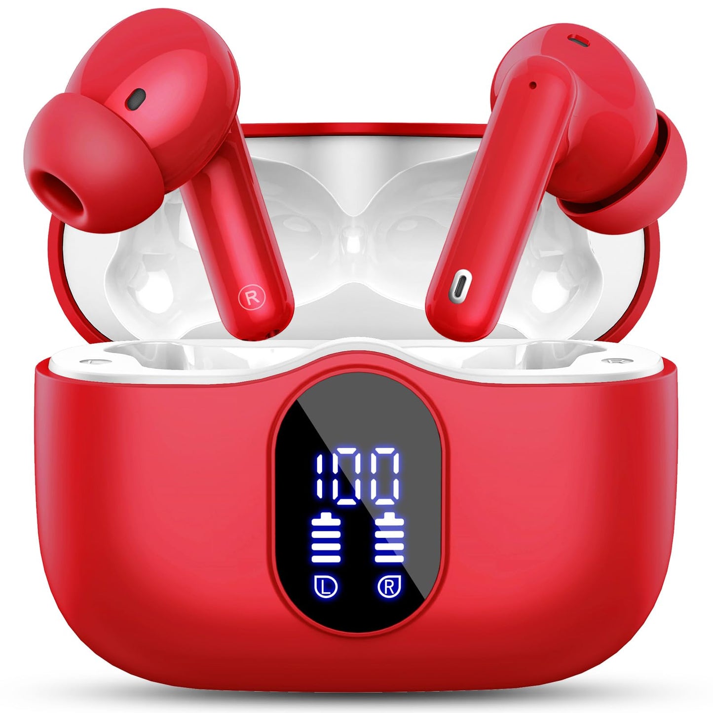 Wireless Earbuds, Bluetooth Headphones 5.4 HiFi Stereo, Wireless Earphones with ENC Noise Cancelling Mic, IP7 Waterproof in Ear Headphones, LED Digital Display Ear Buds, Touch Control, Black