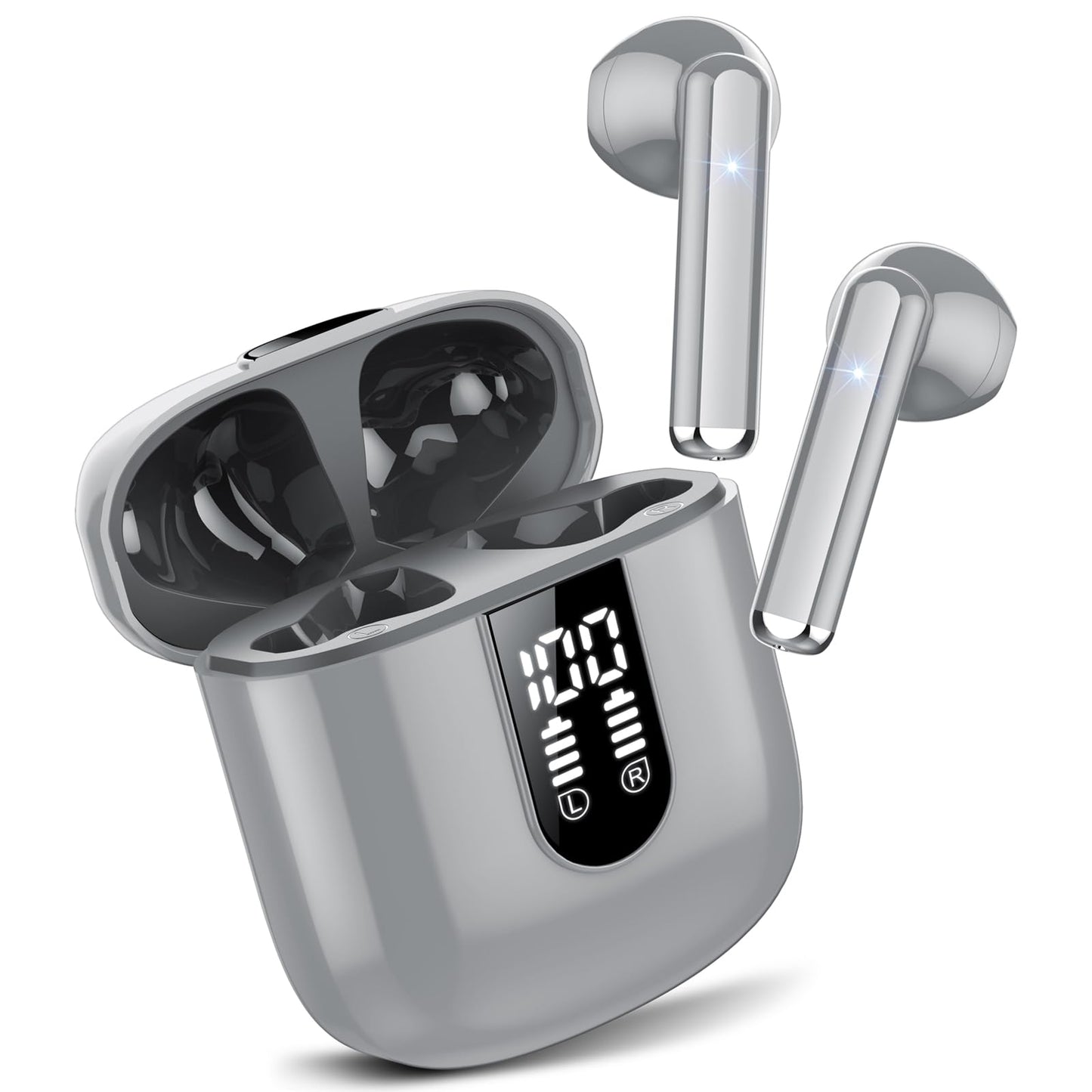 Wireless Earbuds, Bluetooth 5.3 Headphones HiFi Stereo, Mini in-Ear Bluetooth Earbuds, Wireless Earphones with 4 ENC Noise Cancelling Mic, IP7 Waterproof, LED Display, Touch Control Ear Buds, White