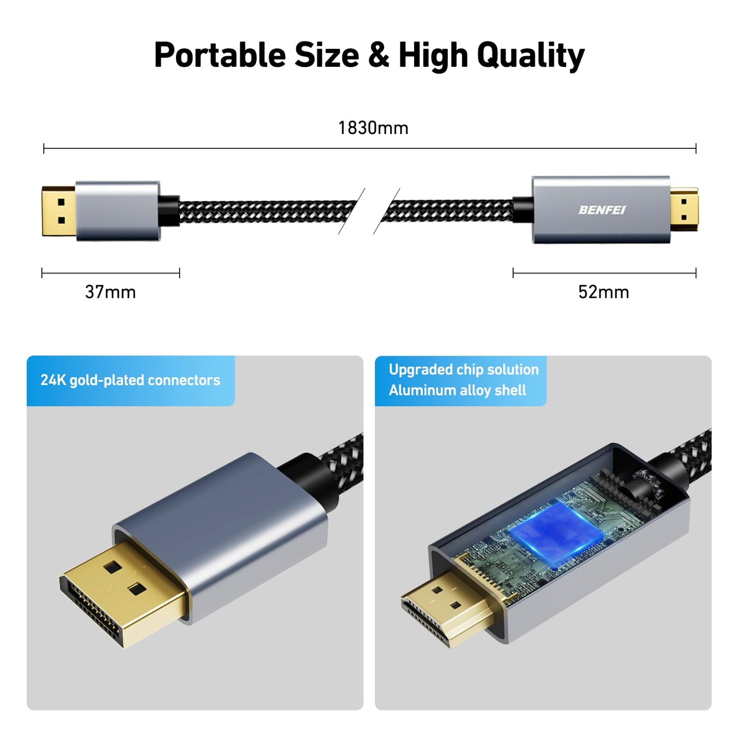 BENFEI 4K DisplayPort to HDMI 6 Feet Cable[Aluminum Shell, Nylon Braided], Uni-Direction DP 1.2 Computer to HDMI 1.4 Screen Cable Compatible with HP, ThinkPad, AMD, NVIDIA, Desktop and More