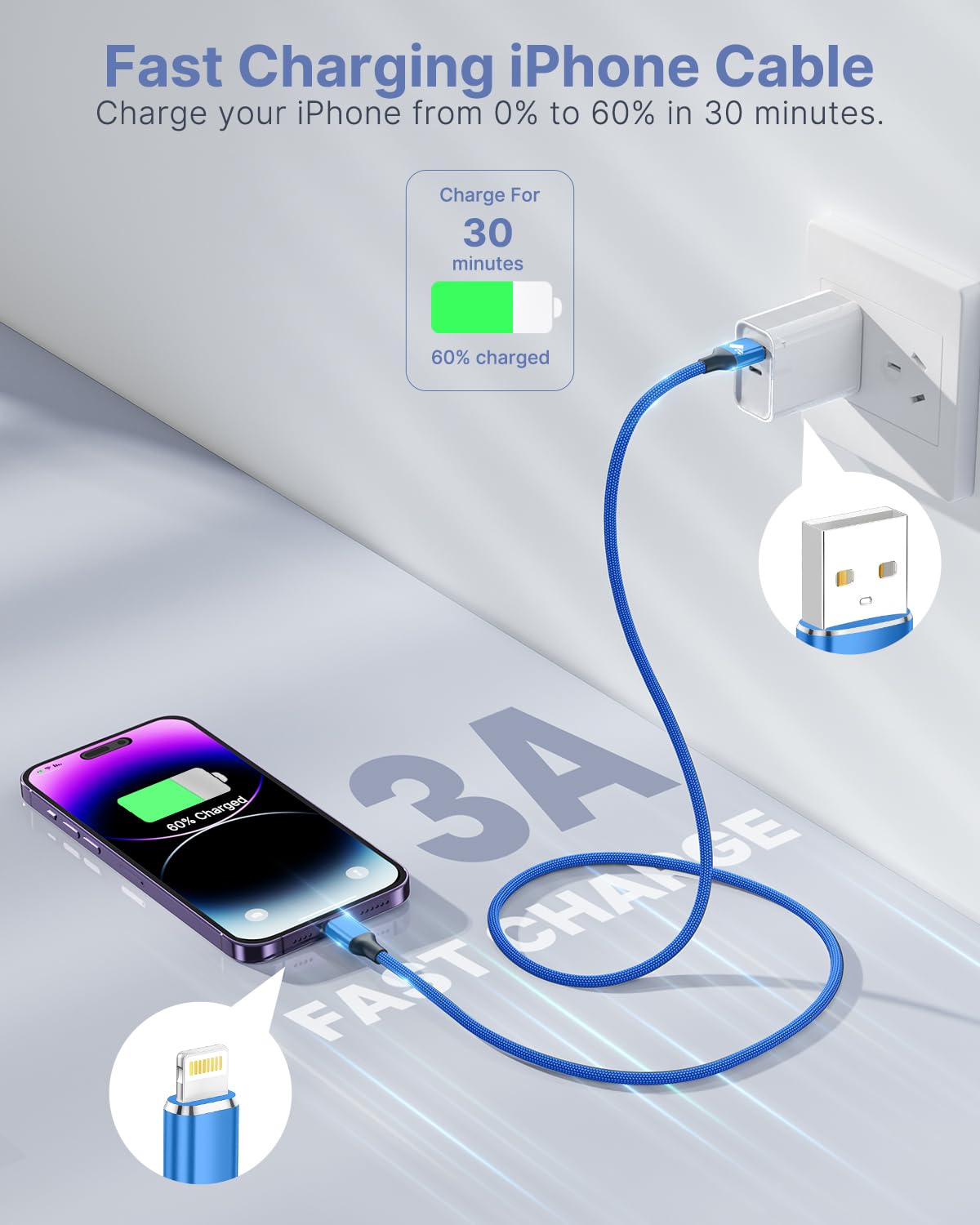 iPhone Charger [Apple MFi Certified] 6FT USB Charger Cable Fast Charging USB to Lightning Cable Braided Cord Compatible with iPhone 14 13 12 11 Pro Max XR XS X 8 7 6 Plus SE, iPad