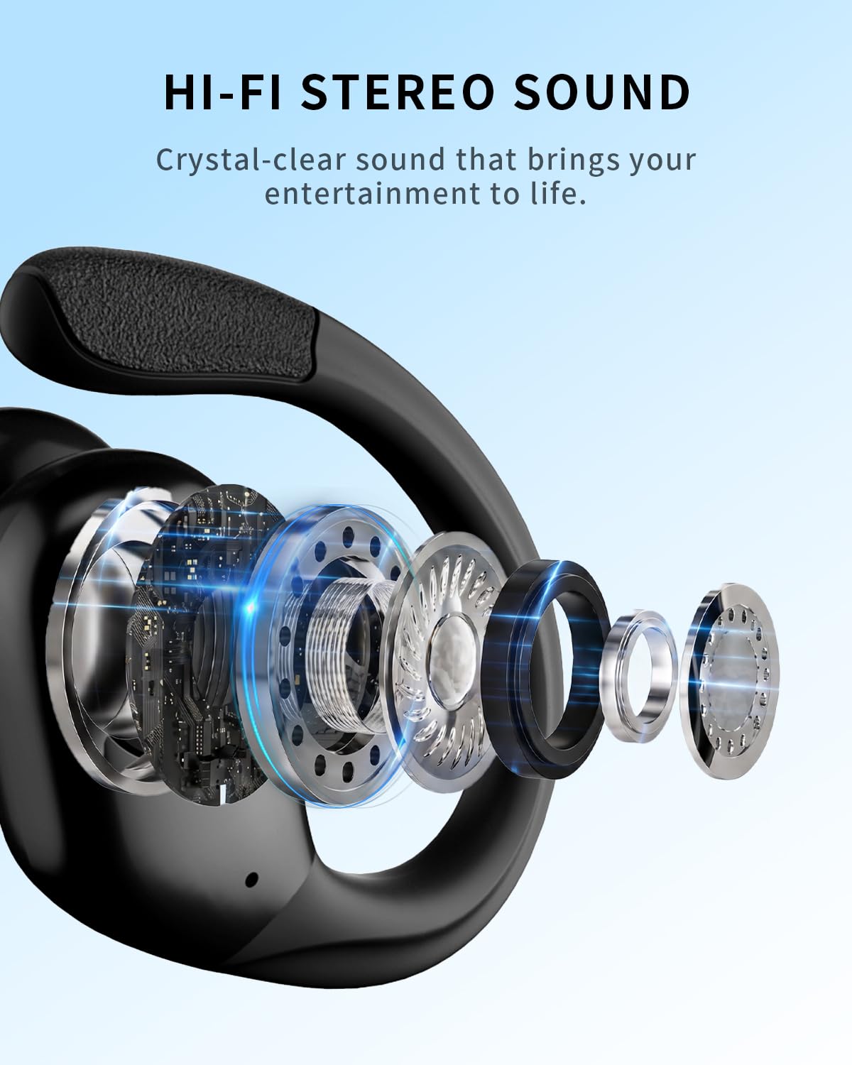 Active Noise Cancelling Ear Buds, Wireless Earbuds with Earhooks Microphone, 80hrs Playback Bluetooth Headphones Dual Battery Display Stereo Bass Earphones IPX7 Waterproof Headset for Workout/Sports