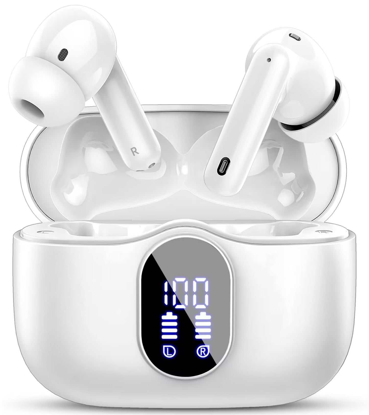 Wireless Earbuds, Bluetooth Headphones 5.4 HiFi Stereo, Wireless Earphones with ENC Noise Cancelling Mic, IP7 Waterproof in Ear Headphones, LED Digital Display Ear Buds, Touch Control, Black
