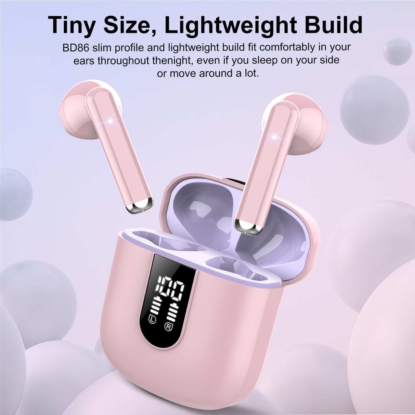 Wireless Earbuds, Bluetooth 5.3 Headphones HiFi Stereo, Mini in-Ear Bluetooth Earbuds, Wireless Earphones with 4 ENC Noise Cancelling Mic, IP7 Waterproof, LED Display, Touch Control Ear Buds, White