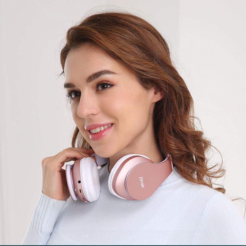 zihnic Bluetooth Headphones Over Ear, Foldable Wireless and Wired Stereo Headset Micro SD/TF, FM for iPhone/Samsung/iPad/PC/TV,Soft Earmuffs &Light Weight for Prolonged Wearing (Gold)