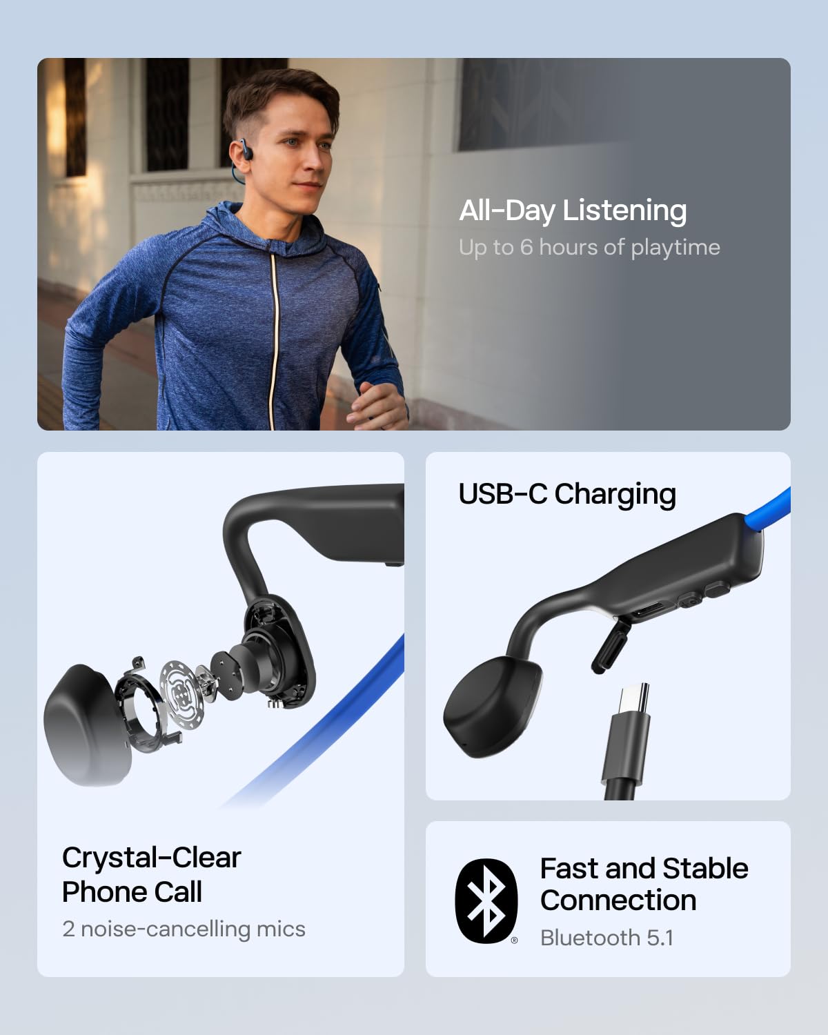 Shokz (AfterShokz) OpenMove - Open-Ear Bluetooth Sport Headphones - Bone Conduction Wireless Earphones - Sweatproof for Running and Workouts, with Sticker Pack (Grey)
