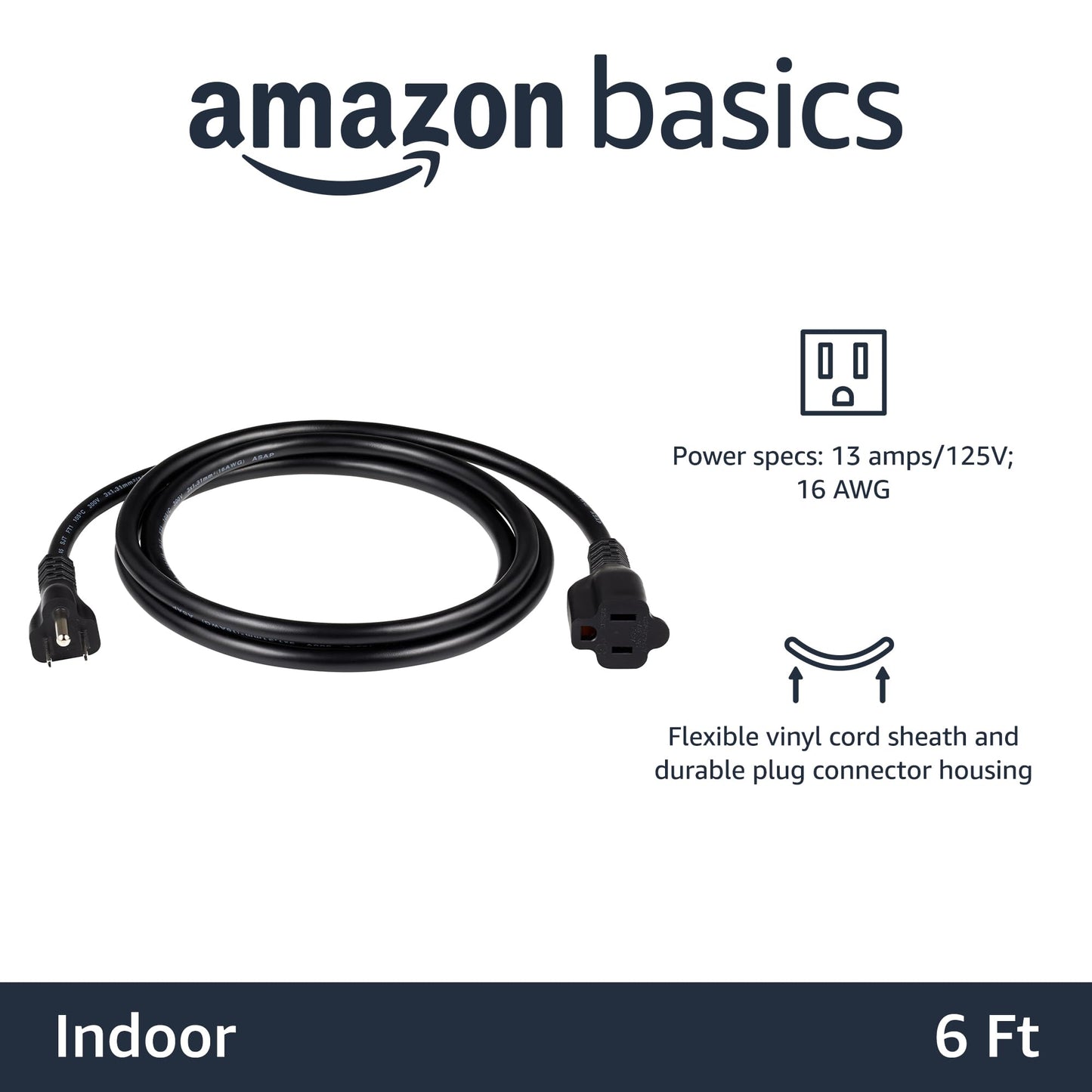 Amazon Basics 6-Foot Extension Cord - 13 Amps, 125V - Black