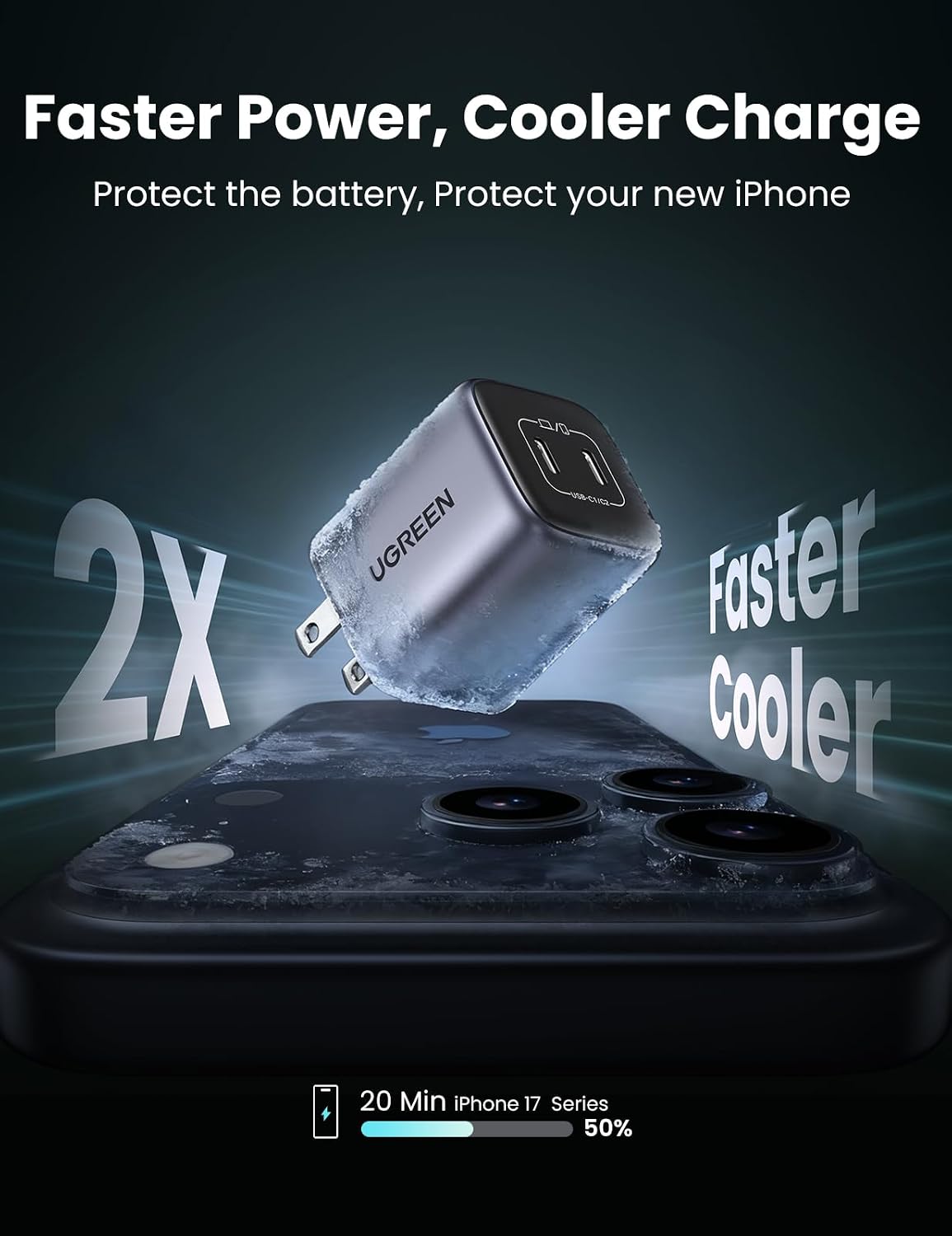 UGREEN Nexode 45W USB C Charger Block, GaN PPS Dual Port USB C Fast Charger Super Fast Charge 2.0 Wall Plug Compatible with Galaxy S26 S25 S24 Ultra S23 A54, iPhone 17 16 Pro Max, iPad, Pixel 10 9 8