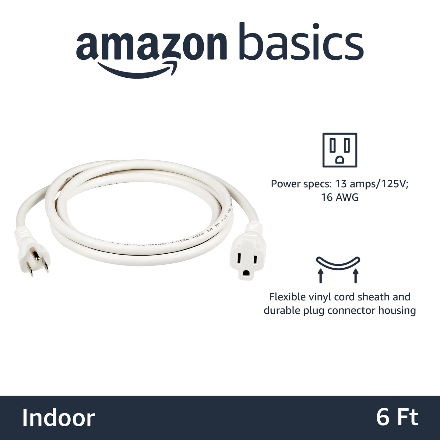 Amazon Basics 6-Foot Extension Cord - 13 Amps, 125V - Black