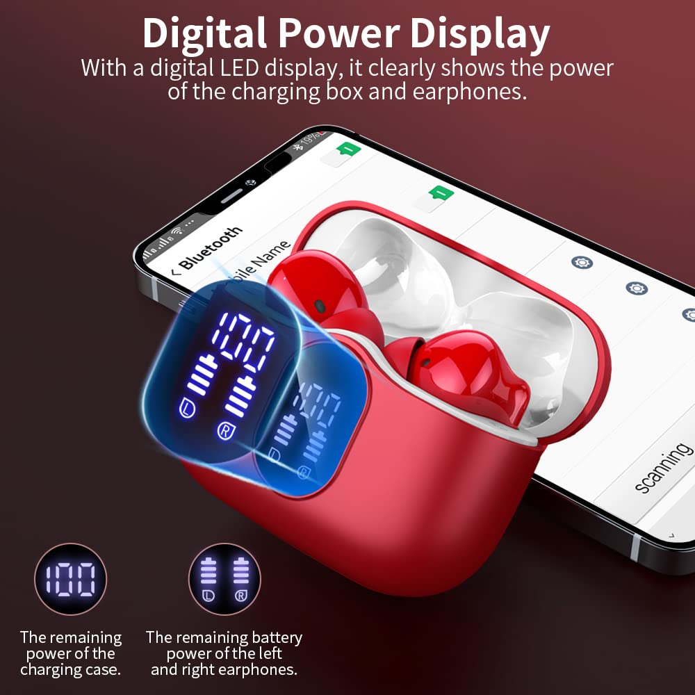 Wireless Earbuds, Bluetooth Headphones 5.4 HiFi Stereo, Wireless Earphones with ENC Noise Cancelling Mic, IP7 Waterproof in Ear Headphones, LED Digital Display Ear Buds, Touch Control, Black