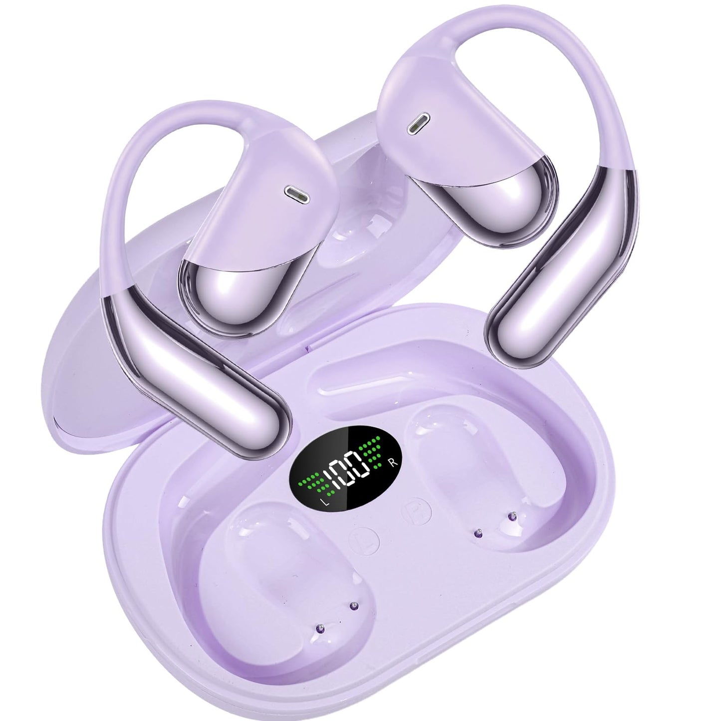 Open Ear Wireless Earbuds, Sports Bluetooth Headphones with Real Time Translation, 80Hrs Playtime with LED Power Display, Noise Canceling Headset, IPX7 Waterproof Earphones for Workout/Running