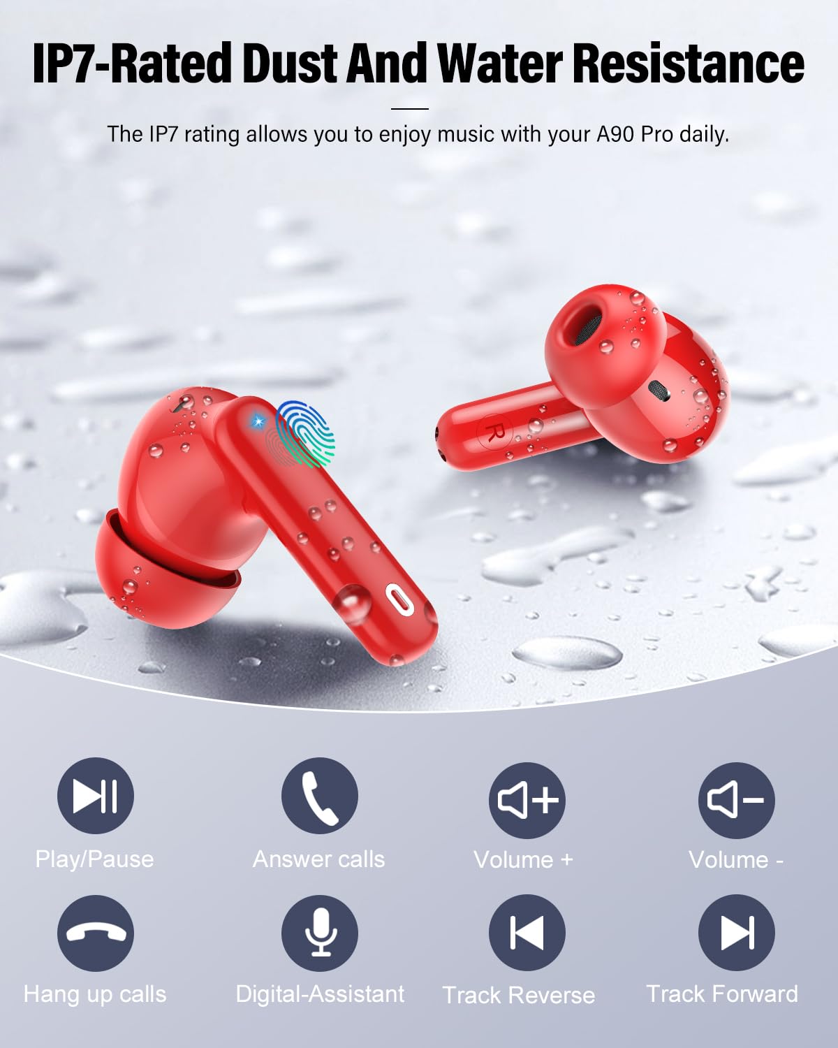 Wireless Earbuds, Bluetooth Headphones 5.4 HiFi Stereo, Wireless Earphones with ENC Noise Cancelling Mic, IP7 Waterproof in Ear Headphones, LED Digital Display Ear Buds, Touch Control, Black