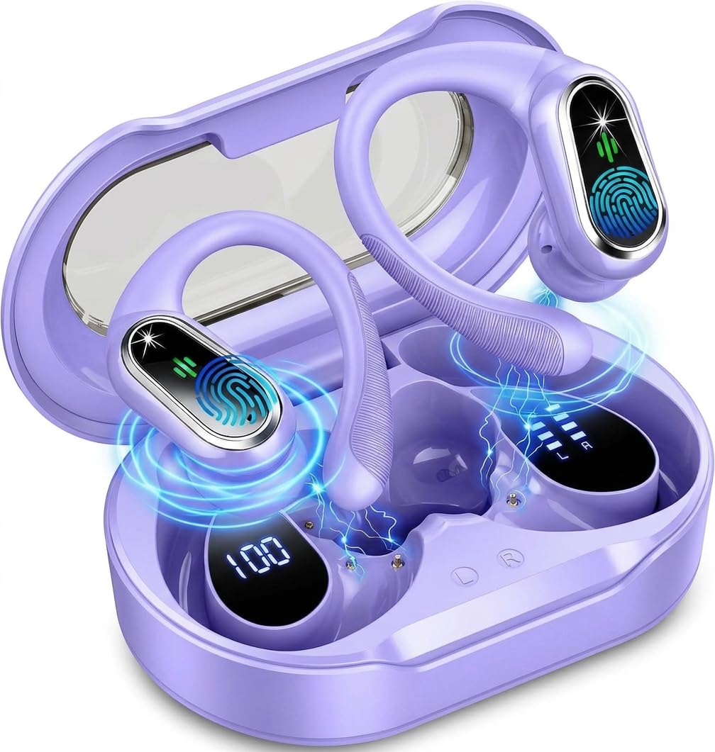 Wireless Earbuds, Bluetooth 5.4 Headphones Sport, LED Display Bluetooth Earbuds with ENC Noise Canceling Mic, 50H Stereo Wireless Headphones with Earhooks, IP7 Waterproof Ear Buds for Running/Workout