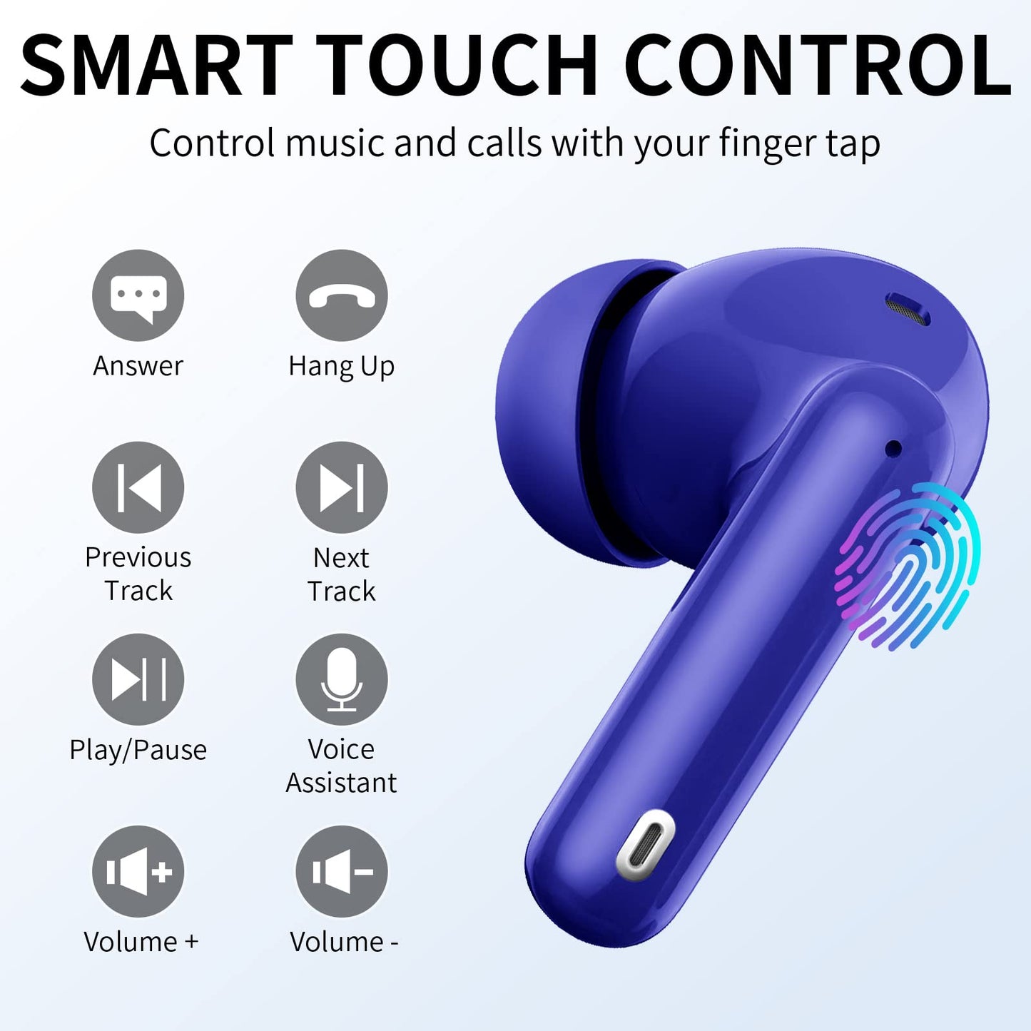Wireless Earbuds, Bluetooth Headphones 5.4 HiFi Stereo, Wireless Earphones with ENC Noise Cancelling Mic, IP7 Waterproof in Ear Headphones, LED Digital Display Ear Buds, Touch Control, Black