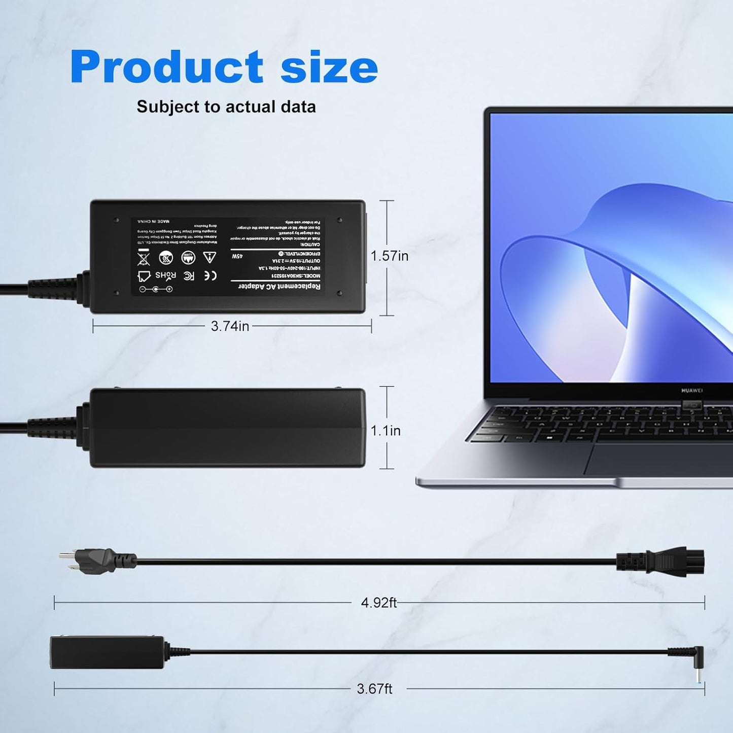 45W for HP Laptop Charger Blue Tip - for Stream 11 13 14 Pavilion x360 11 13 15 Elitebook/Probook 430 850 725 440 450 820 Zbook 14u G4 G5 15u 15 G3 Notebook 15 Chromebook 11 Power Cord (4.5×3.0mm)