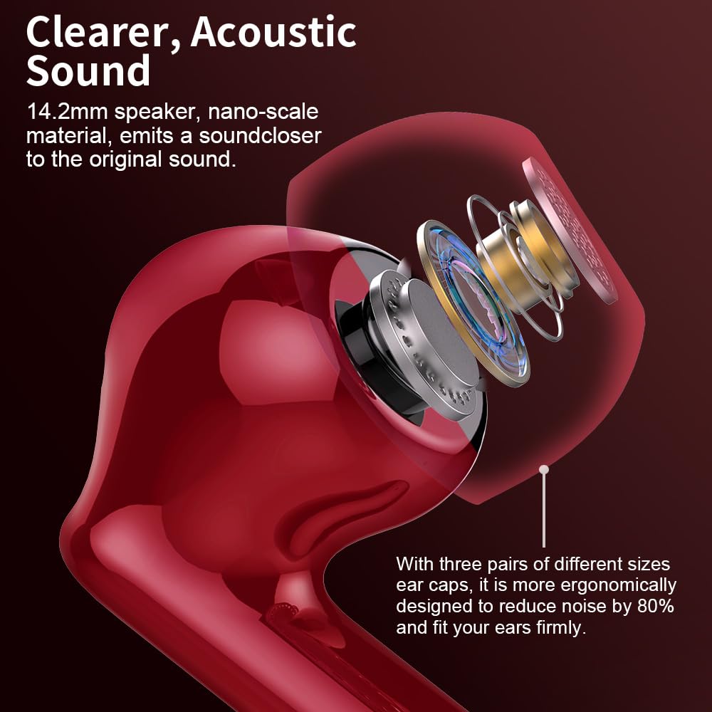 Wireless Earbuds, Bluetooth Headphones 5.4 HiFi Stereo, Wireless Earphones with ENC Noise Cancelling Mic, IP7 Waterproof in Ear Headphones, LED Digital Display Ear Buds, Touch Control, Black