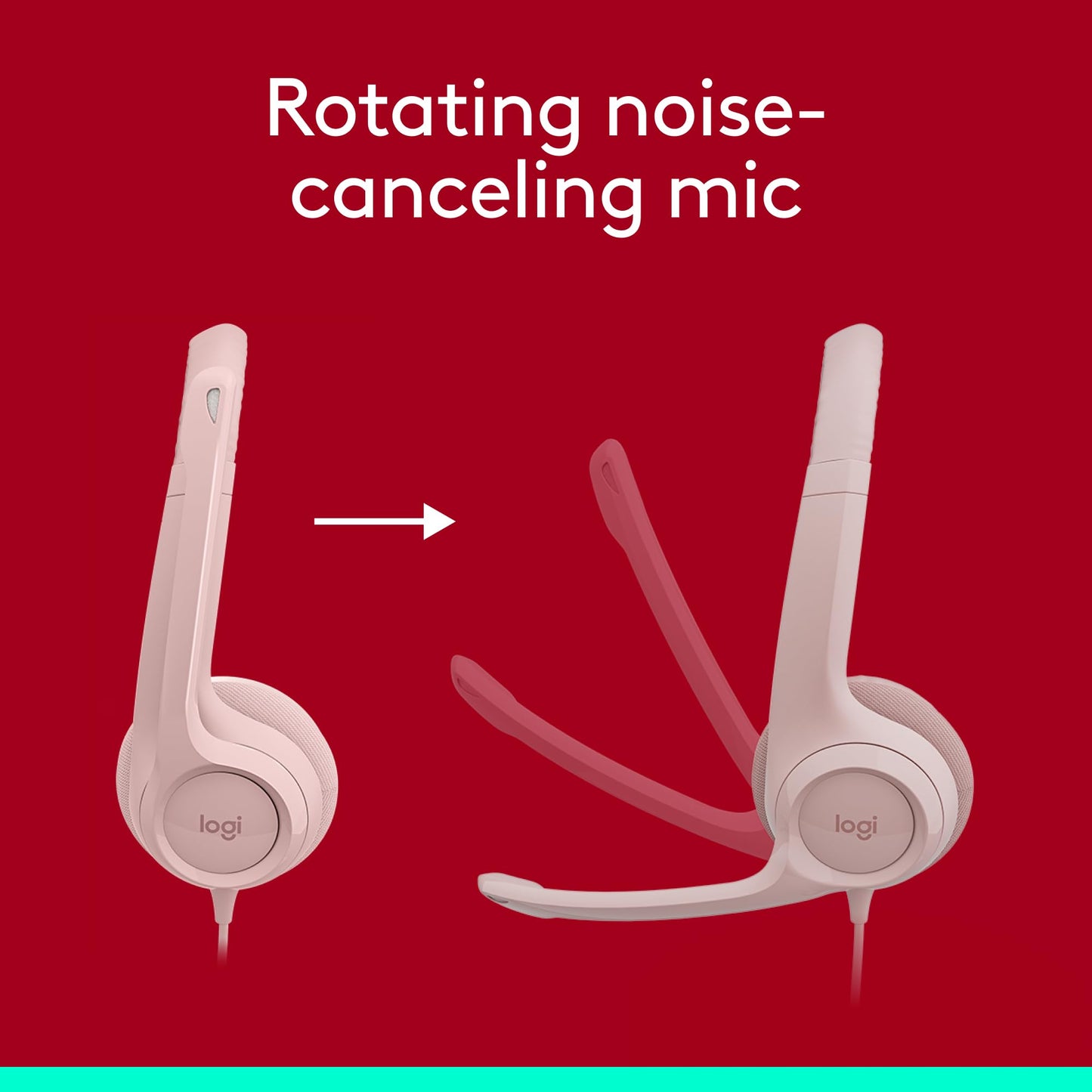 Logitech H390 Wired Headset for PC/Laptop, Stereo Headphones with Noise Cancelling Microphone, USB-A, in-Line Controls, Works with Chromebook - Rose, 1 Pack