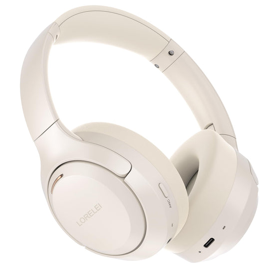 LORELEI QC60 Hybrid Active Noise Cancenlling Headphones,Wireless Over Ear Bluetooth Headsets with Microphone, 60H Playtime Foldable Lightweight, Deep Bass, Memory Earmuffs, for Travel Home Office