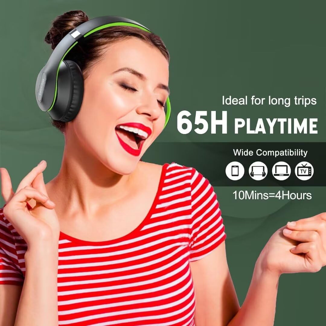 Wireless Bluetooth Headphones Over Ear 65H Playtime HiFi Stereo Headset with Microphone and 6EQ Modes Foldable Bluetooth V6.0 Headphones for Desktop Computer Laptop Rose Gold