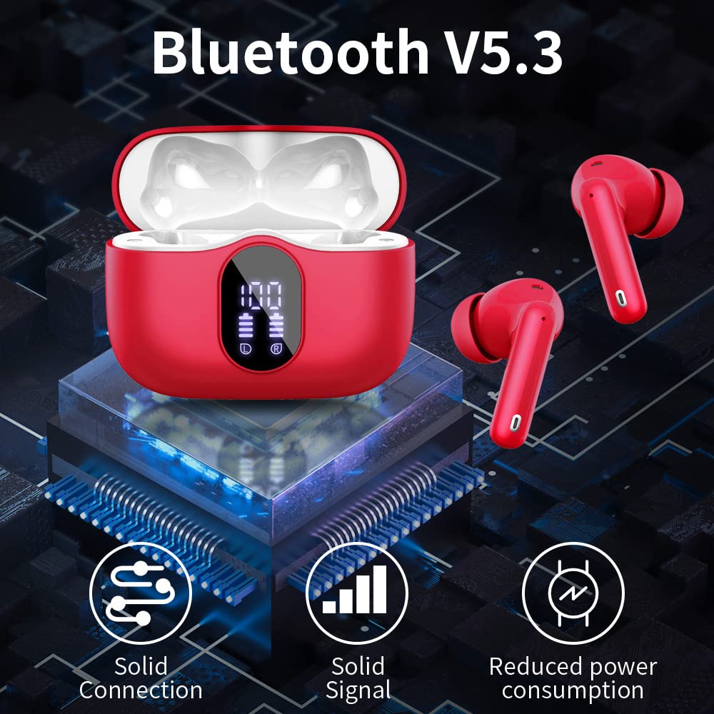Wireless Earbuds, Bluetooth Headphones 5.4 HiFi Stereo, Wireless Earphones with ENC Noise Cancelling Mic, IP7 Waterproof in Ear Headphones, LED Digital Display Ear Buds, Touch Control, Black