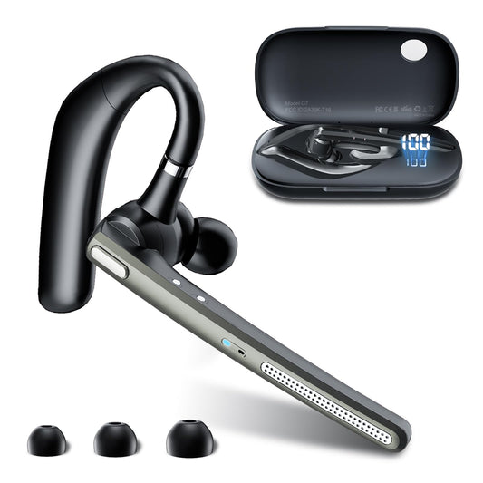Bluetooth Headset with 72-Hour Talk Time & 500mAh Charging Case, Bluetooth V5.3 Headset with Noise Cancelling Mic – Wireless Earpiece Hands-Free Headphones for Office Trucker Driving Business,Black