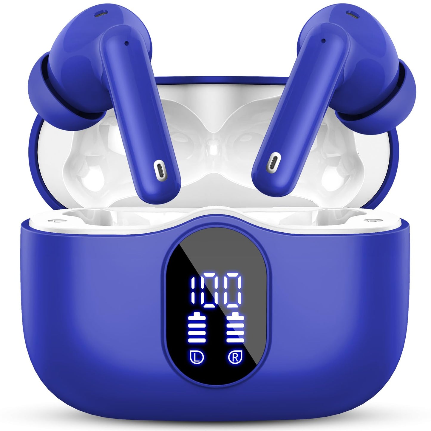 Wireless Earbuds, Bluetooth Headphones 5.4 HiFi Stereo, Wireless Earphones with ENC Noise Cancelling Mic, IP7 Waterproof in Ear Headphones, LED Digital Display Ear Buds, Touch Control, Black