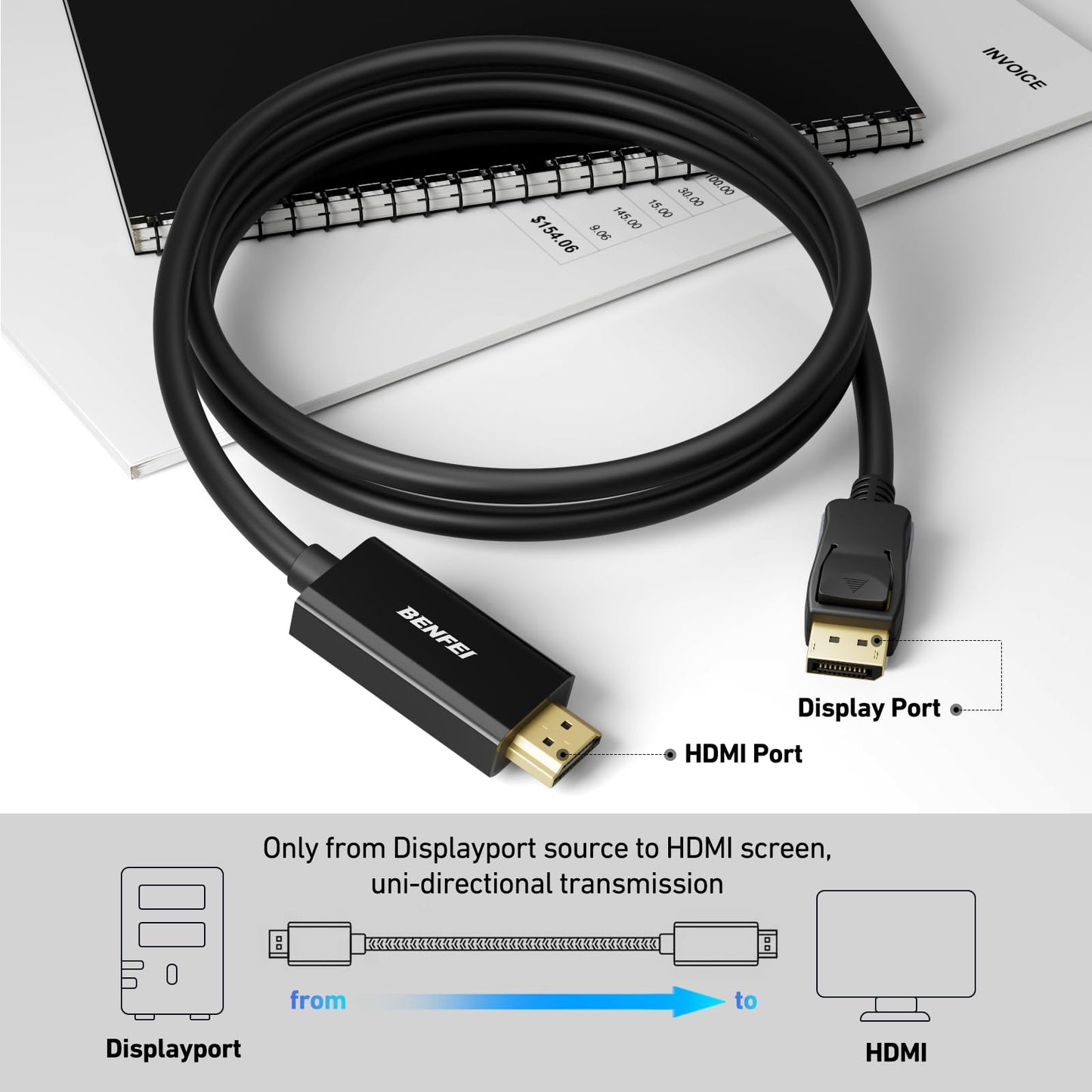 BENFEI 4K DisplayPort to HDMI 6 Feet Cable[Aluminum Shell, Nylon Braided], Uni-Direction DP 1.2 Computer to HDMI 1.4 Screen Cable Compatible with HP, ThinkPad, AMD, NVIDIA, Desktop and More