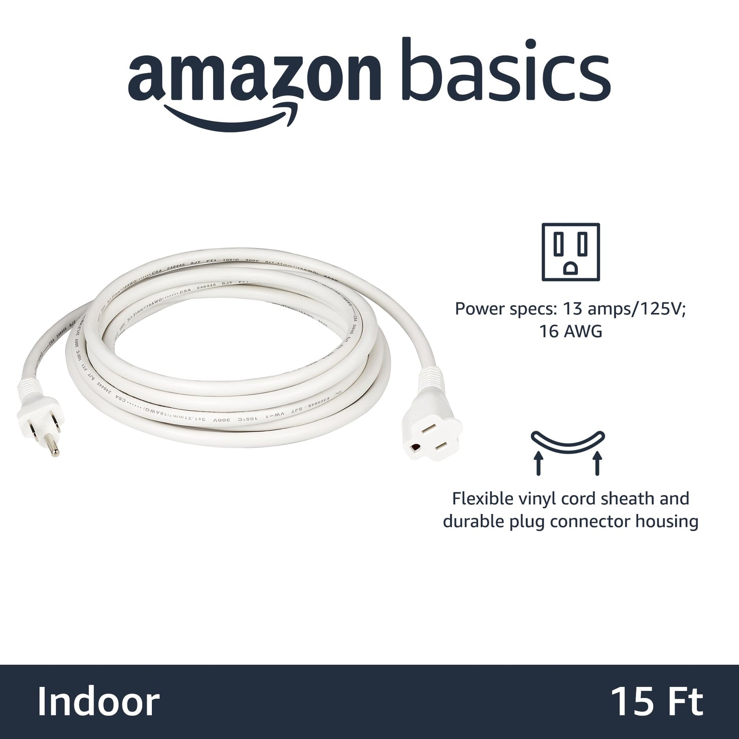 Amazon Basics 6-Foot Extension Cord - 13 Amps, 125V - Black