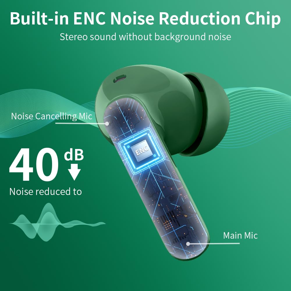 Wireless Earbuds, Bluetooth Headphones 5.4 HiFi Stereo, Wireless Earphones with ENC Noise Cancelling Mic, IP7 Waterproof in Ear Headphones, LED Digital Display Ear Buds, Touch Control, Black