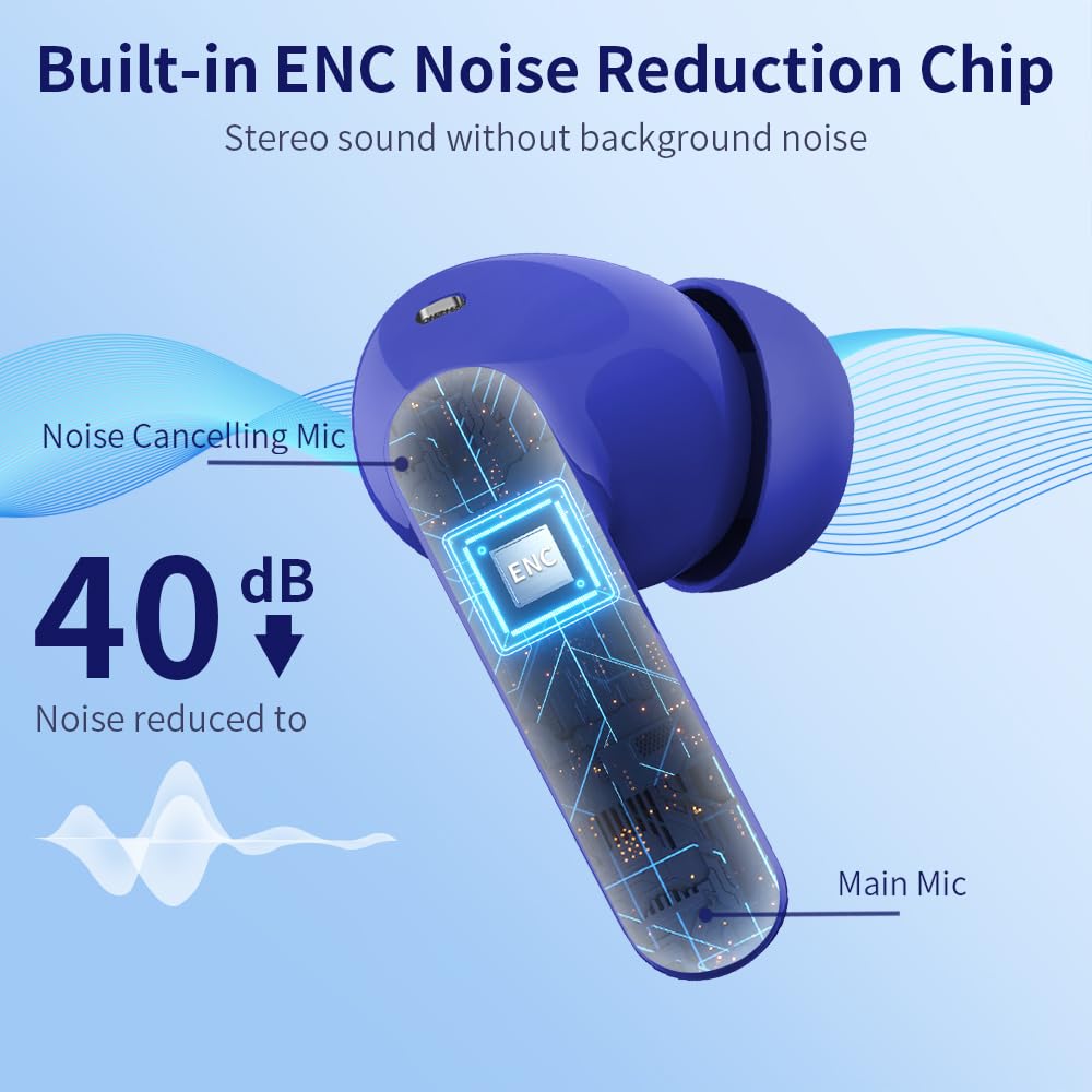Wireless Earbuds, Bluetooth Headphones 5.4 HiFi Stereo, Wireless Earphones with ENC Noise Cancelling Mic, IP7 Waterproof in Ear Headphones, LED Digital Display Ear Buds, Touch Control, Black