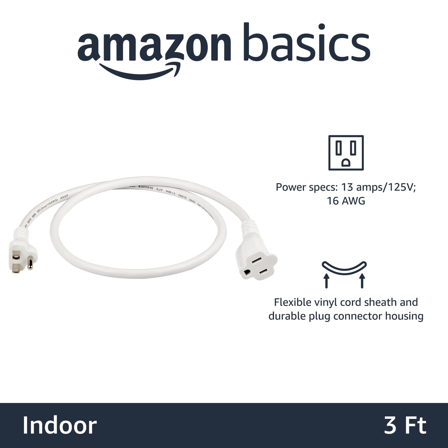 Amazon Basics 6-Foot Extension Cord - 13 Amps, 125V - Black