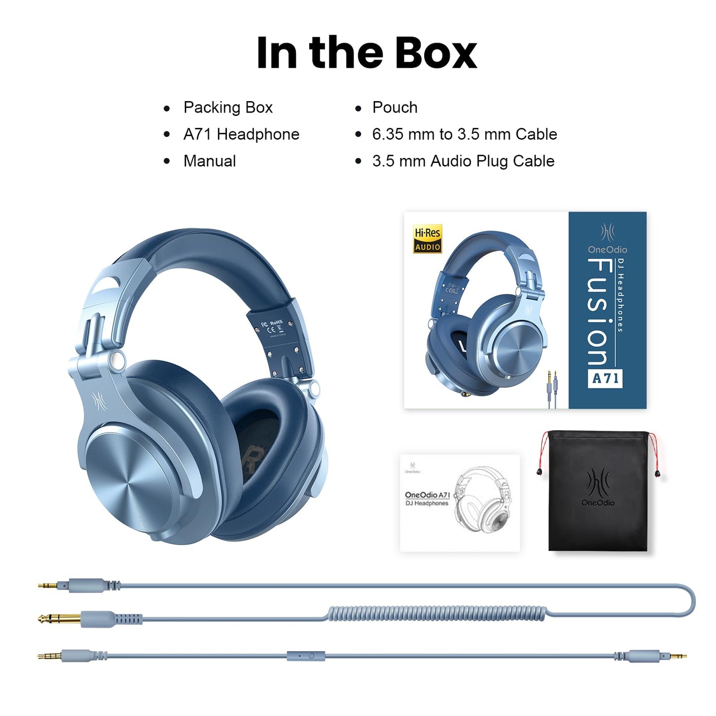 OneOdio A71 Wired Over Ear Headphones, In-Line Mic, Studio Headphones with SharePort, Professional Monitor Recording & Mixing Foldable Headphones with Hi-Res Sound for DJ Guitar Amp Computer PC