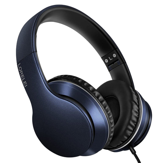 LORELEI X6 Over-Ear Headphones with Microphone, Lightweight Foldable & Portable Stereo Bass Headphones with 1.45M No-Tangle, Wired Headphones for Smartphone Tablet MP3 / 4 (Space Black)