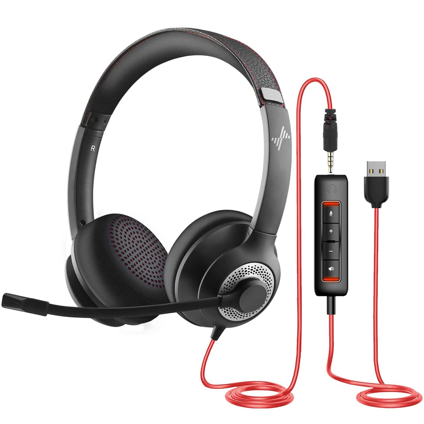 JIAMQISHI USB Headset with Mic for PC, On-Ear Computer Laptop Headphones with Noise Cancelling Microphone in-line Control for Home Office Online Class Skype Zoom