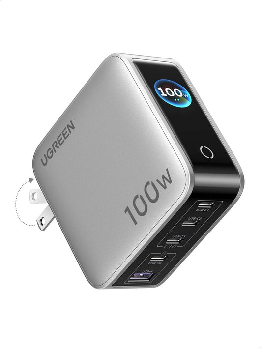 UGREEN 100W 5-Port GaN Charger, Smart Digital Display Screen with Touch Control, 4 USB-C Multi Port Fast Charging Adapter, PD USB C Wall Charger for Laptop MacBook, iPhone 17, Galaxy S26 S25, Pixel 10