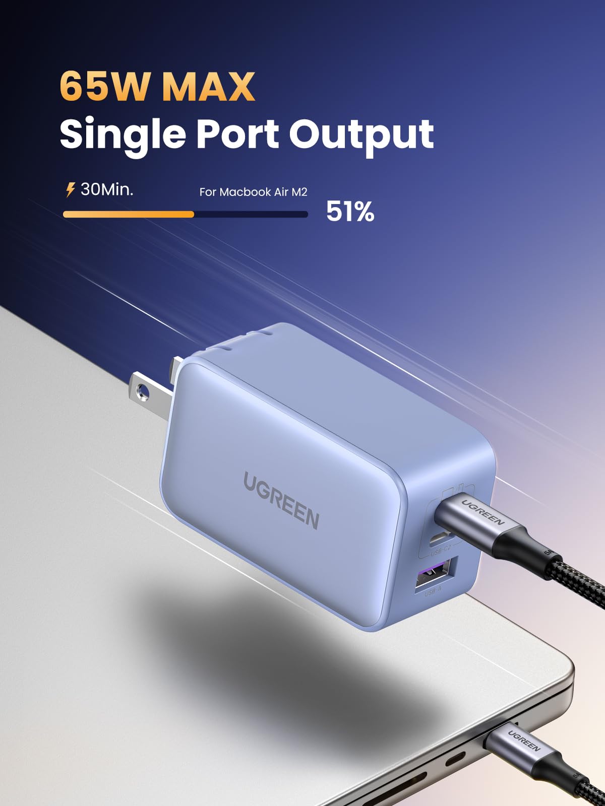 UGREEN Nexode 65W USB C Charger, 3 Port GaN Charger Foldable Tablet Charger Block Compatible with iPhone 17 Pro Max/17 Pro/iPhone Air/17, Tablet, iPad, MacBook Pro/Air, Galaxy S26 S25, Pixel 10